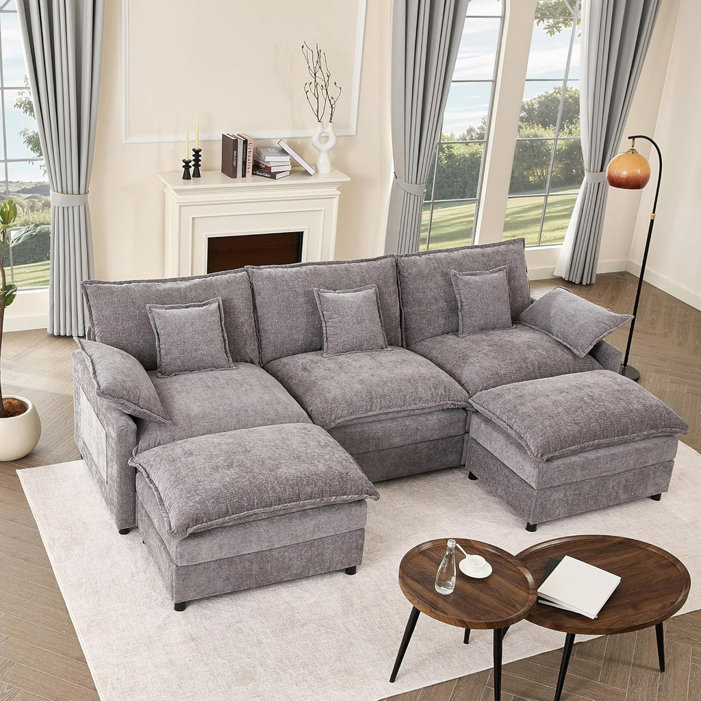 108 Inch U Shape Sofa Sectional Sofa Comfortable Cloud Sofa with Removable Footstool