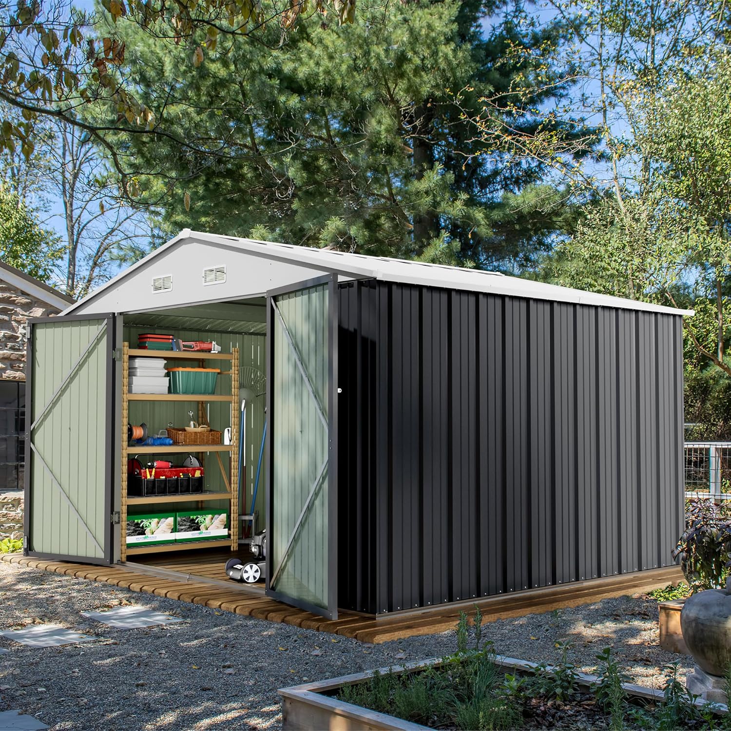 Devoko Outdoor Storage Shed Lockable Metal Garden Shed Steel Anti-Corrosion Storage House
