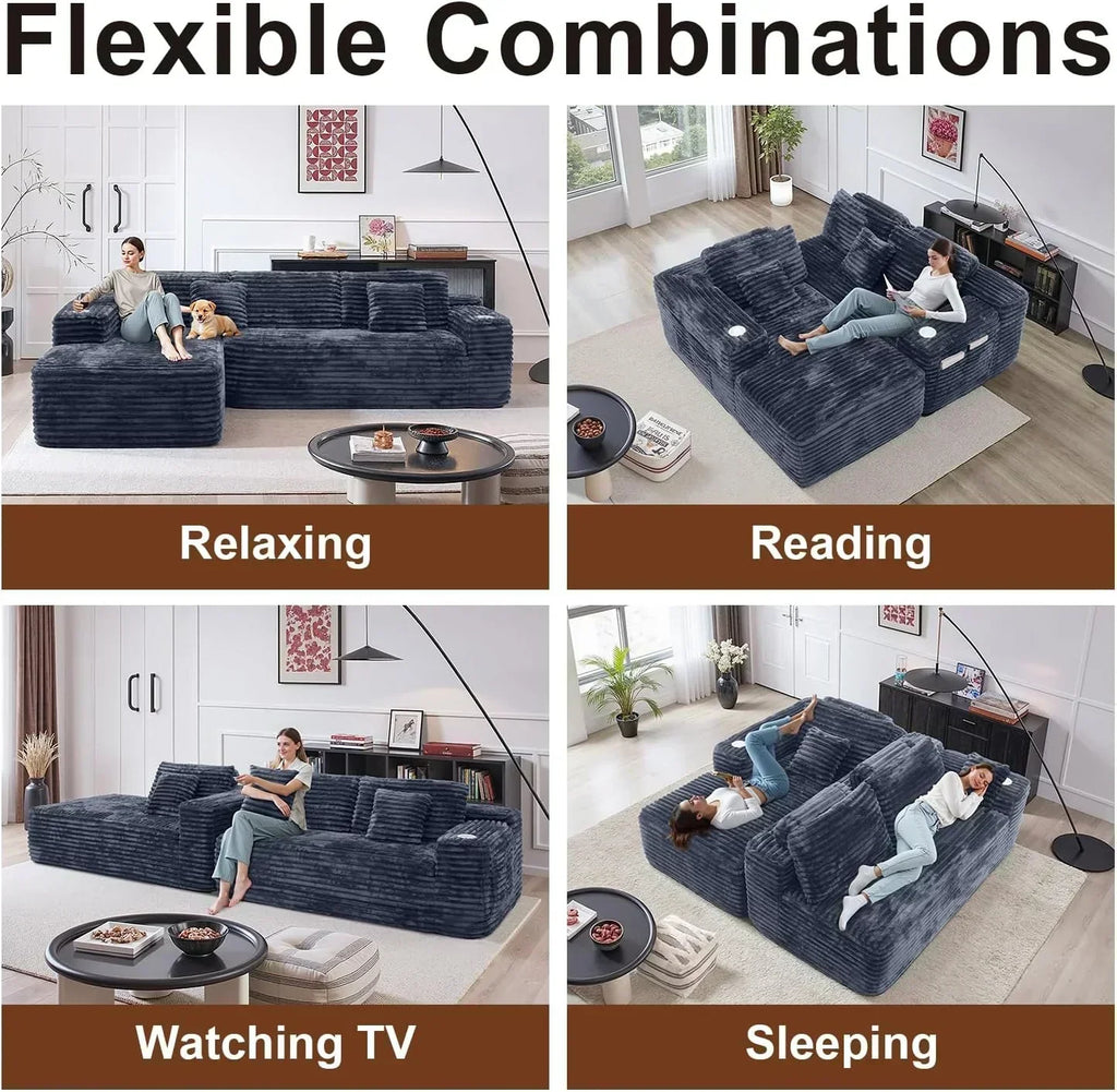 Cloud Sectional Couch with L Shape Chaise Modern Modular Sofa with Deep Seat Built in Cup Holder