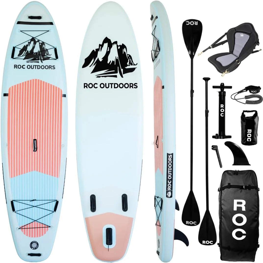 Roc Inflatable Stand Up Paddle Board with Premium SUP Paddle Board Accessories, Wide Stable Design
