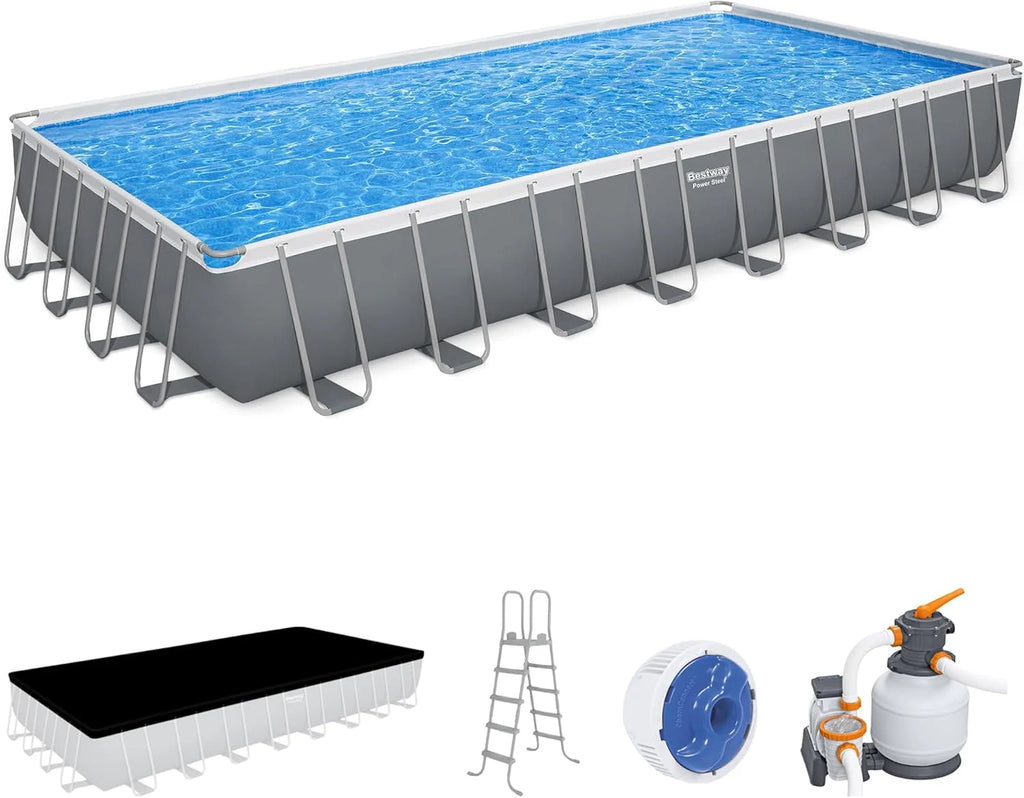 Power Steel 14' x 8'2 x 39.5 Oval Above Ground Pool Set | Includes 530gal Filter Pump, Ladder, ChemConnect Dispener