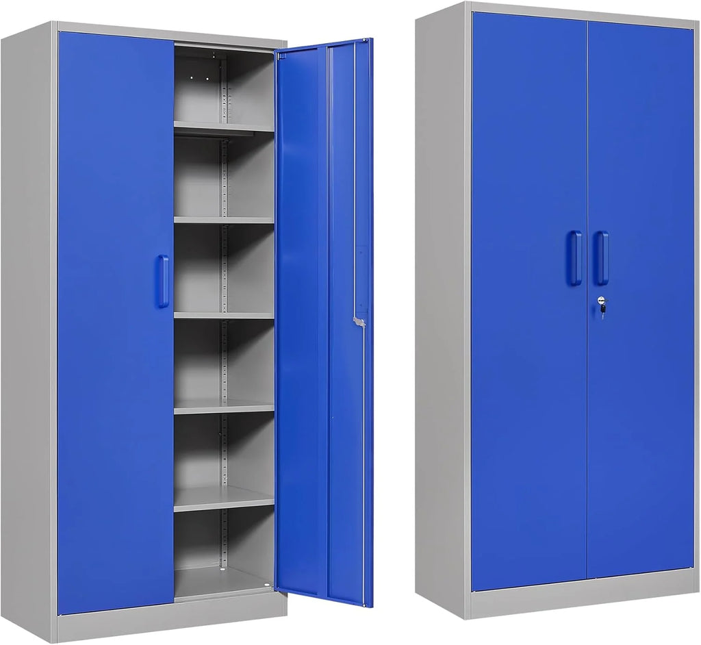 Metal Storage Cabinet with 2 Doors and 6 Shelves,Black Metal Cabinet with Lock,71 Lockable Garage Storage Cabinets,Locking File Cabinet,Steel Tool Cabinets for Home,Office,Garage,Shop,School