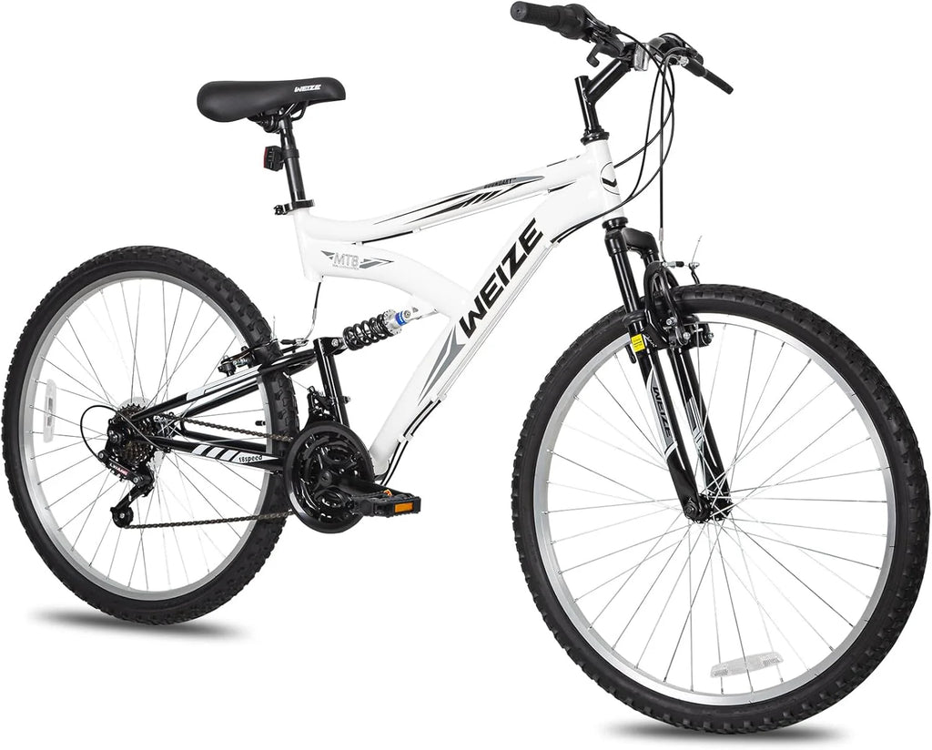 WEIZE Mountain Bike, 26 27.5 inch Outdoor Hybrid Bikes,18-Speed/High-Carbon Steel/Dual Full Suspension, Adjustable Ergonomic Seat for Men Women Adult, MTB Bicycle with Suspension Fork,Sleek Colors