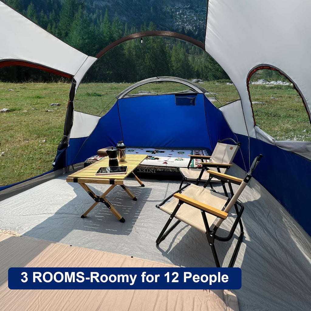 CAMPROS CP Tent 12-Person-Camping-Tents 3 Room Family Tents Waterproof Family Tent