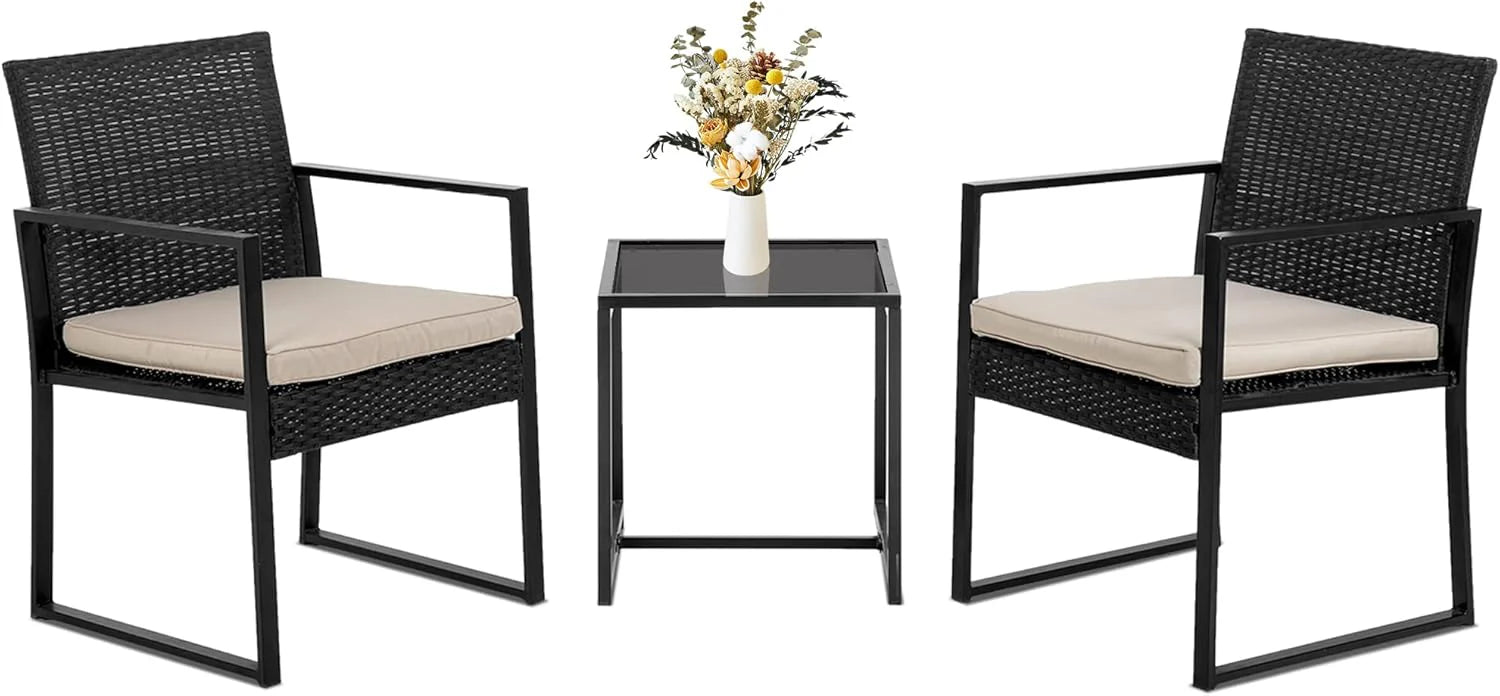 FDW | 4-Piece Patio Furniture Set | Black | Outdoor Wicker Furniture with Coffee Table | Modern Rattan Chairs Conversation Set | Outdoor Seating | Weather-Resistant | for Porch, Garden, Lawn