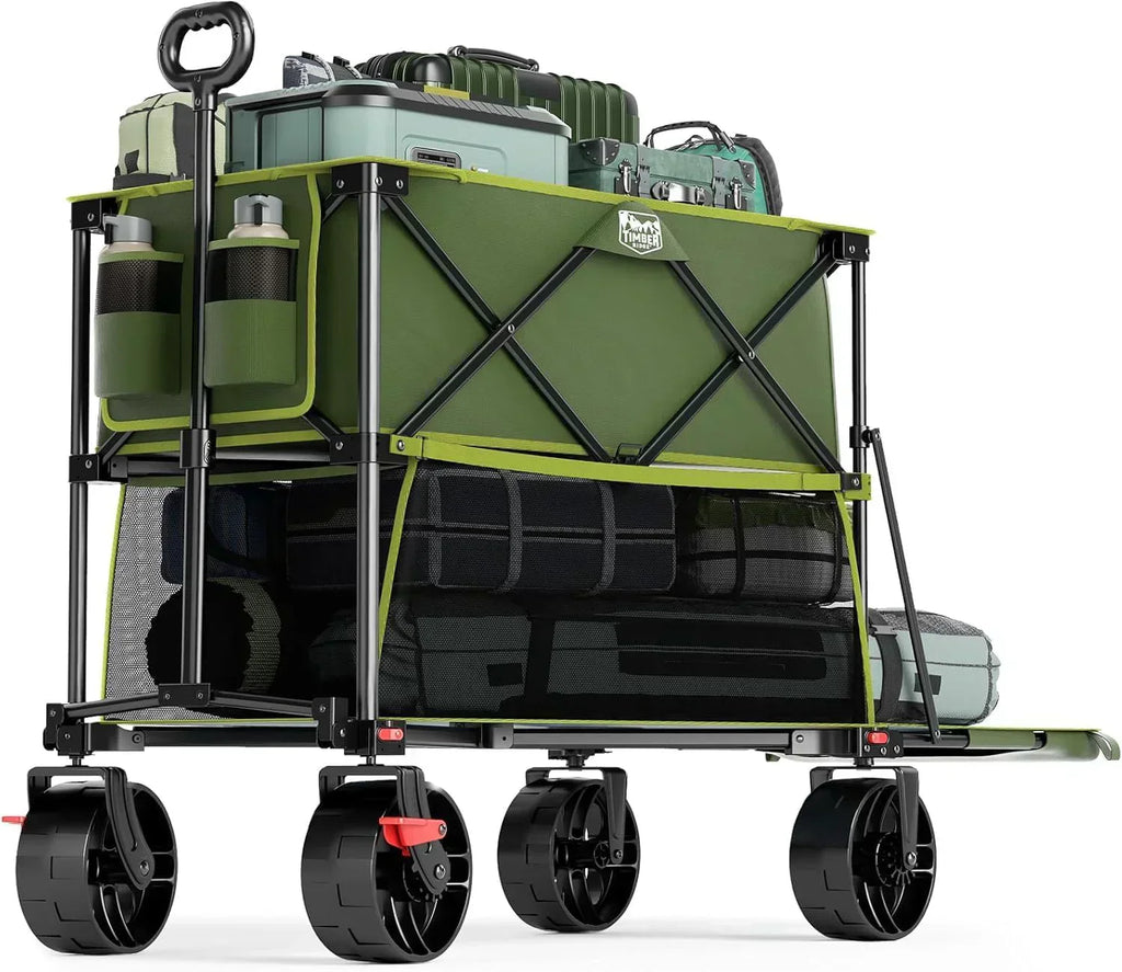 400L Large Capacity Folding Double Decker Cart with Brakes 54 Inch Extra Long Extended Cart