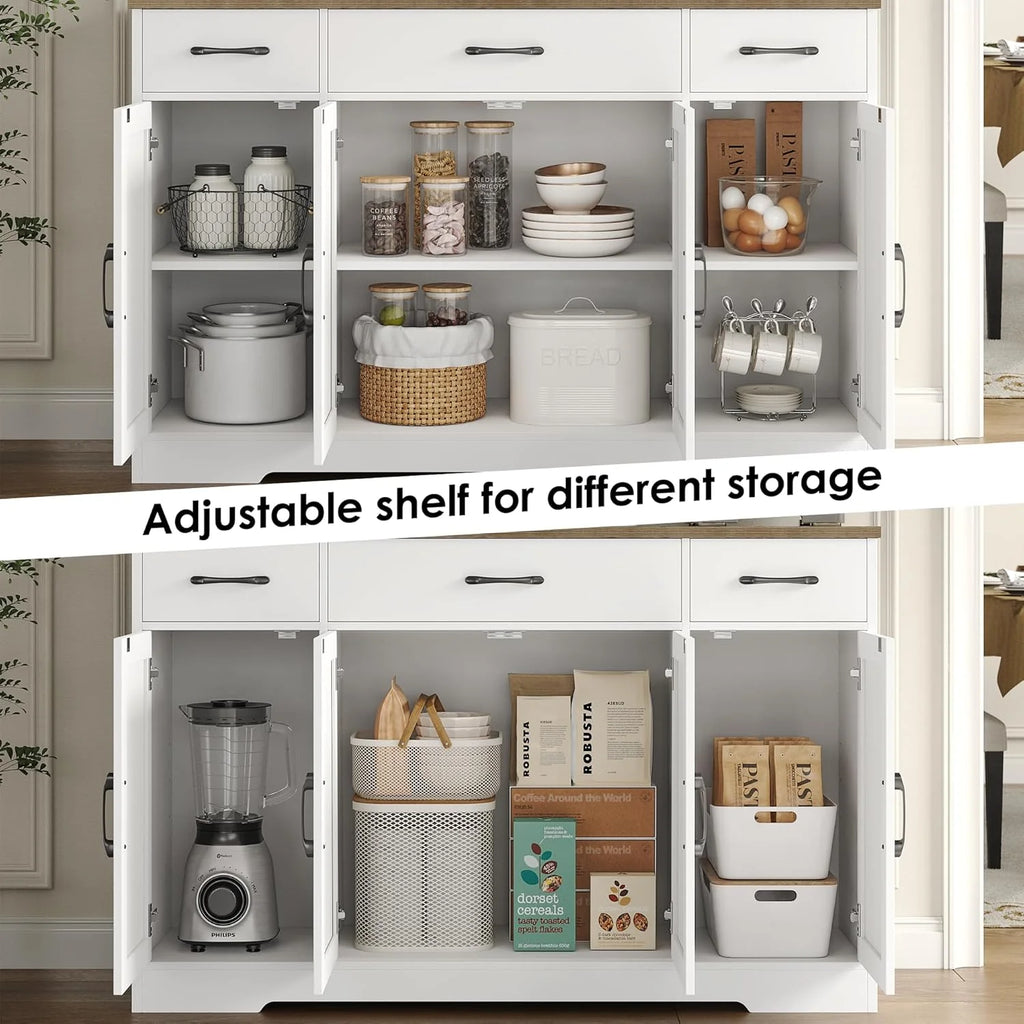 HOSTACK Buffet Cabinet with Drawers, 55 Large Sideboard Buffet Storage Cabinet with Shelves and Doors, Modern Farmhouse Coffee Bar Station Wood Kitchen Table for Kitchen, Dining Room, White/Rustic