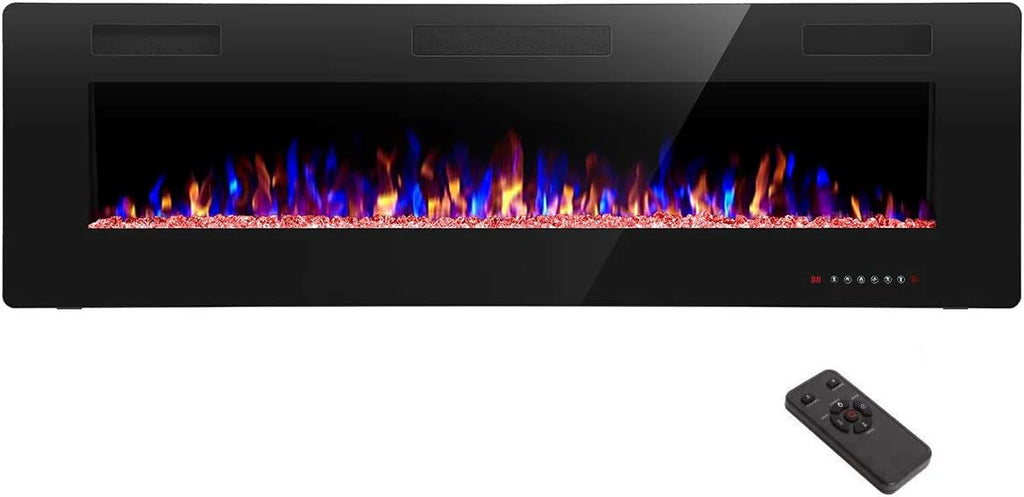 R.W.FLAME 60inch Recessed and Wall Mounted Electric Fireplace Low Noise Fit for 2 x 6 Stud