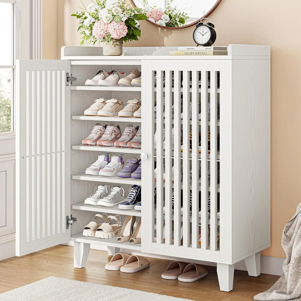 IRONCK Shoe Cabinet with Slatted Doors, 6-Tier Shoe Storage Cabinet