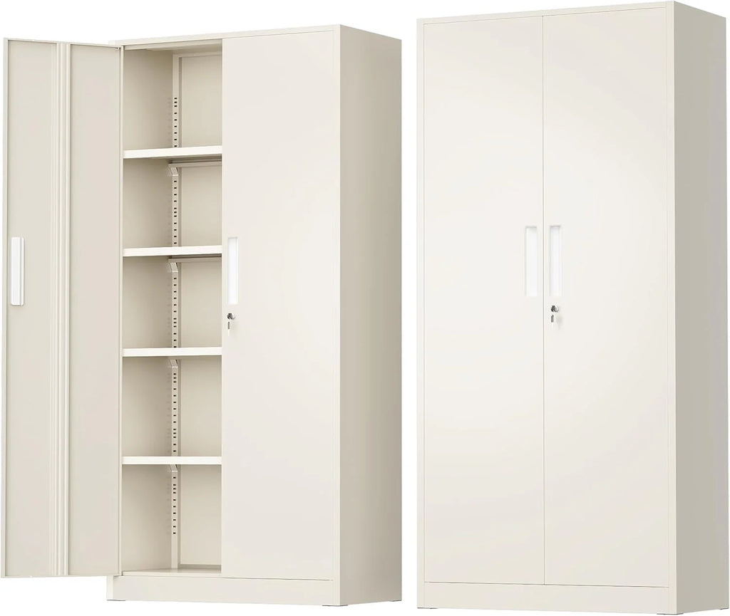 Greenvelly Metal Storage Cabinet, 72 Black Locking Metal Cabinet with 2 Doors and 4 Adjustable Shelves, Lockable Garage Storage Cabinets for Home Office, Garage, Kitchen, Living Room