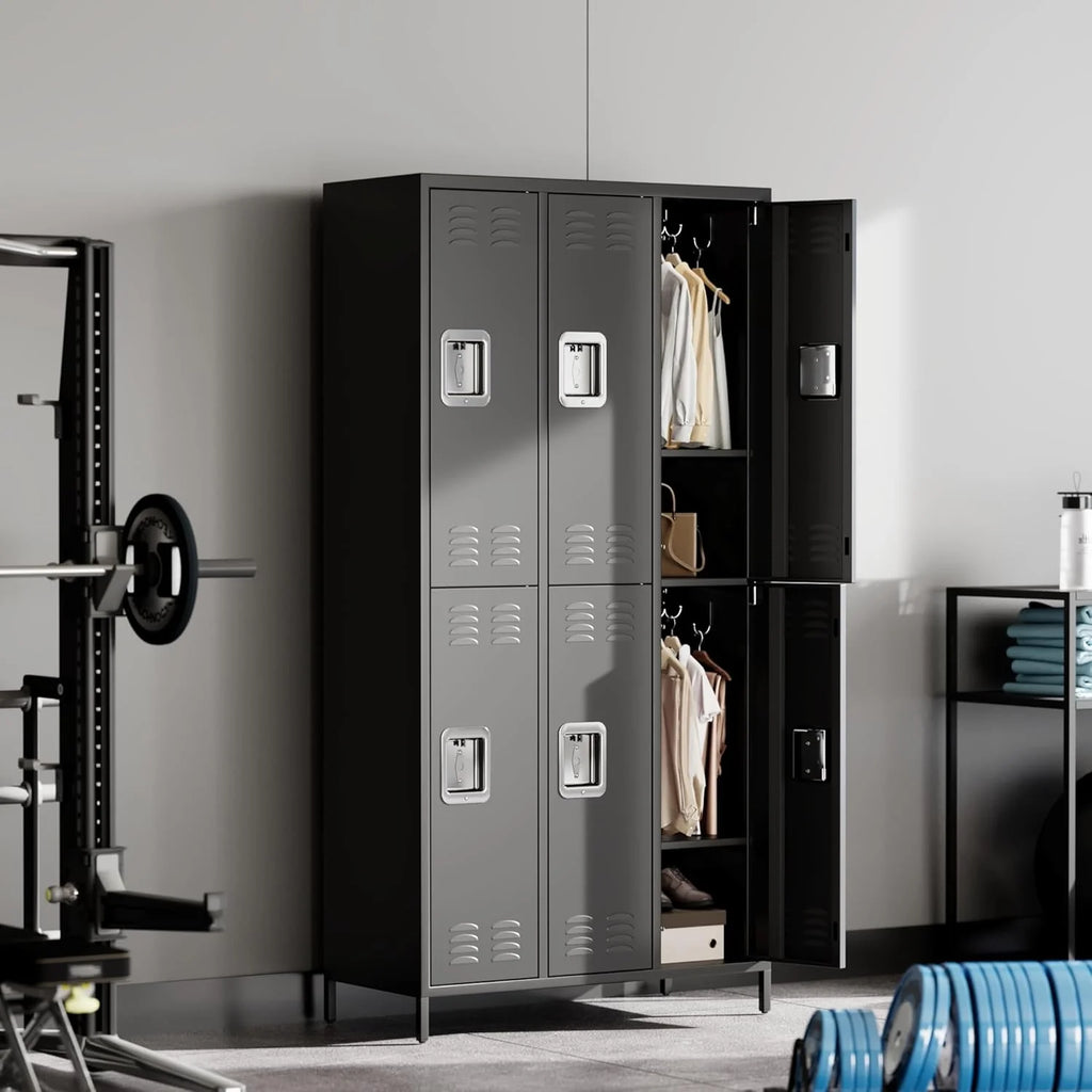 GAOMON Locker for Employees, 6 Doors Locker Cabinet with Hooks, Storage Locker for Home, Office, Gym, School, Assembly Required, Black
