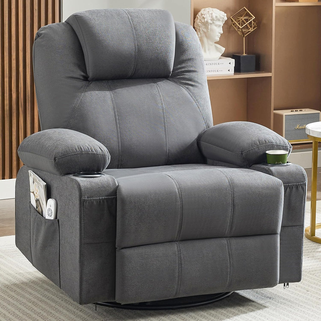 Large Swivel Rocking Recliner with Massage Function 360 Degree Swivel Rocking Single Sofa