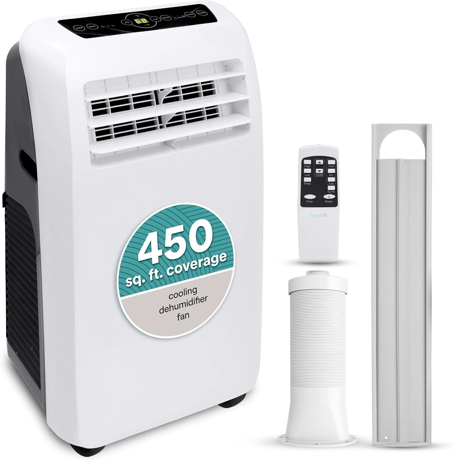SereneLife 3-in-1 Portable Air Conditioner with Built-in Dehumidifier Function,Fan Mode, Remote Control, Complete Window Mount Exhaust Kit