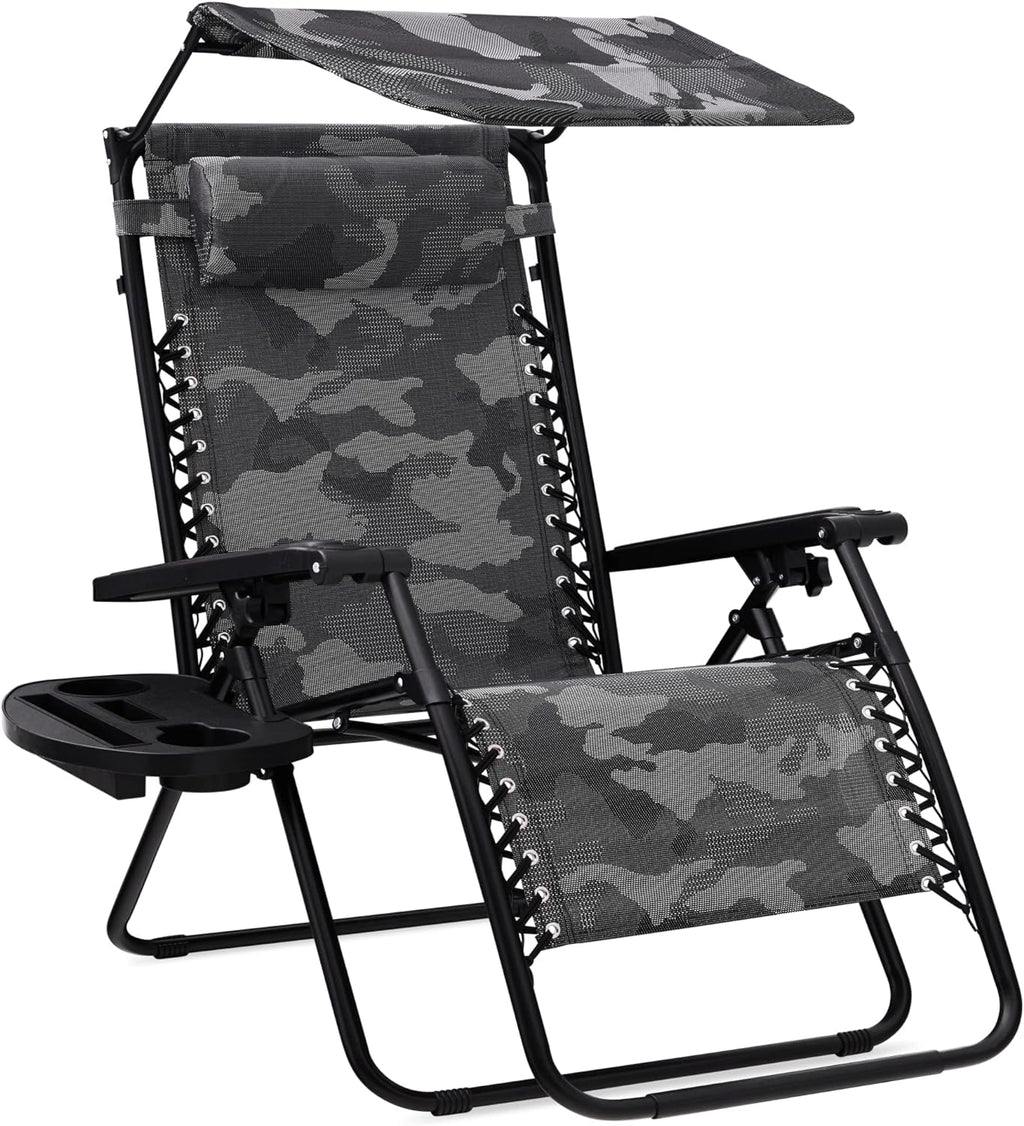 Best Choice Products Folding Zero Gravity Outdoor Recliner Patio Lounge Chair w/Adjustable Canopy Shade, Headrest, Side Accessory Tray, Textilene Mesh - Peacock Blue