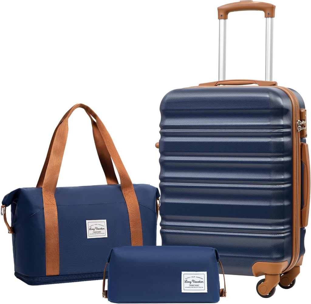 LONG VACATION 6 Piece Luggage Set Carry on Suitcase with ABS+PC hardshell Spinner Wheels