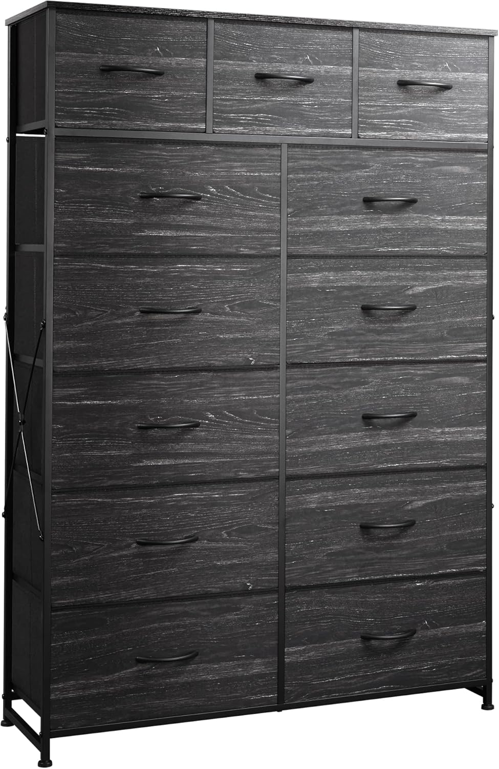 WLIVE Storage Organizer Unit with 13 Fabric Bins, Storage Drawers Organizer with Steel Frame, Tall Storage Tower Organizaton for Living Room, Hallway, Office, Charcoal Black
