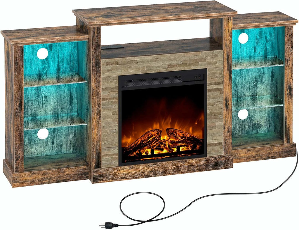 Rolanstar Fireplace TV Stand with LED Lights and Power Outlets