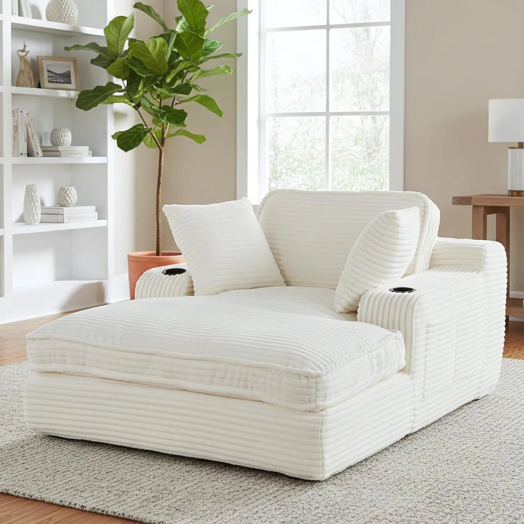 67 Oversized Chaise Lounge Chair Indoor Soft Boneless Cloud Couch with 3 Pillows 4 Side Pockets