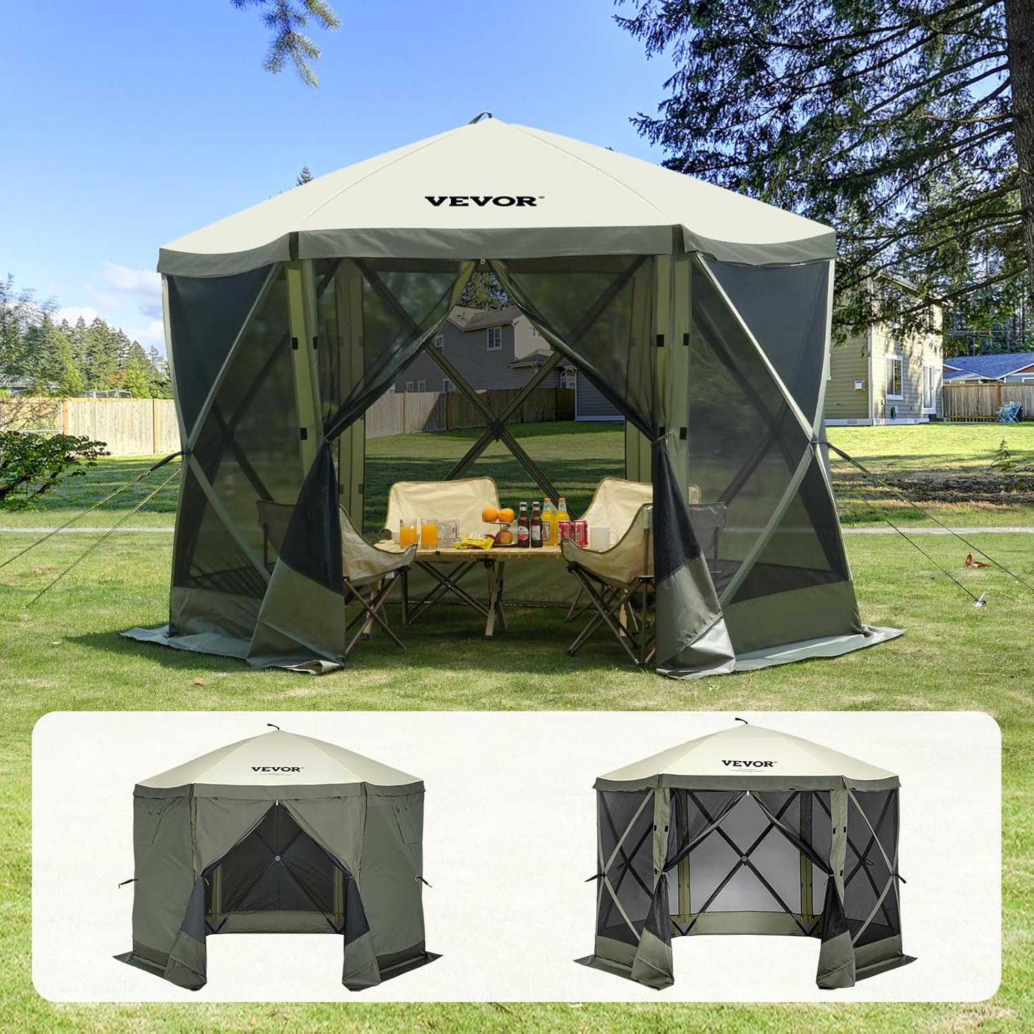 VEVOR 12 * 12ft 6 Sided Pop-up Canopy Shelter Tent with Mesh Windows, Portable Carry Bag