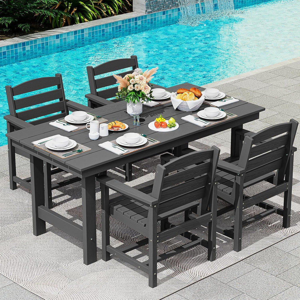 SERWALL Outdoor HDPE Dining Table Set 7 Piece Outdoor Dining Table Sets