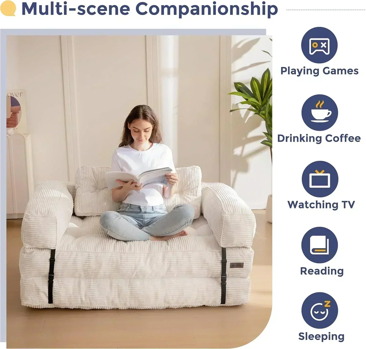 Folding Sofa Bed L-Shaped Convertible Sofa Bed with Armrests and Pillows