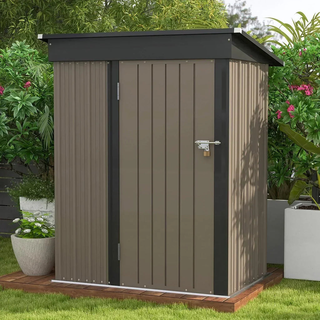 Patiowell 5x3 FT Outdoor Storage Shed Tool Shed with Sloping Roof and Lockable Door Metal Shed