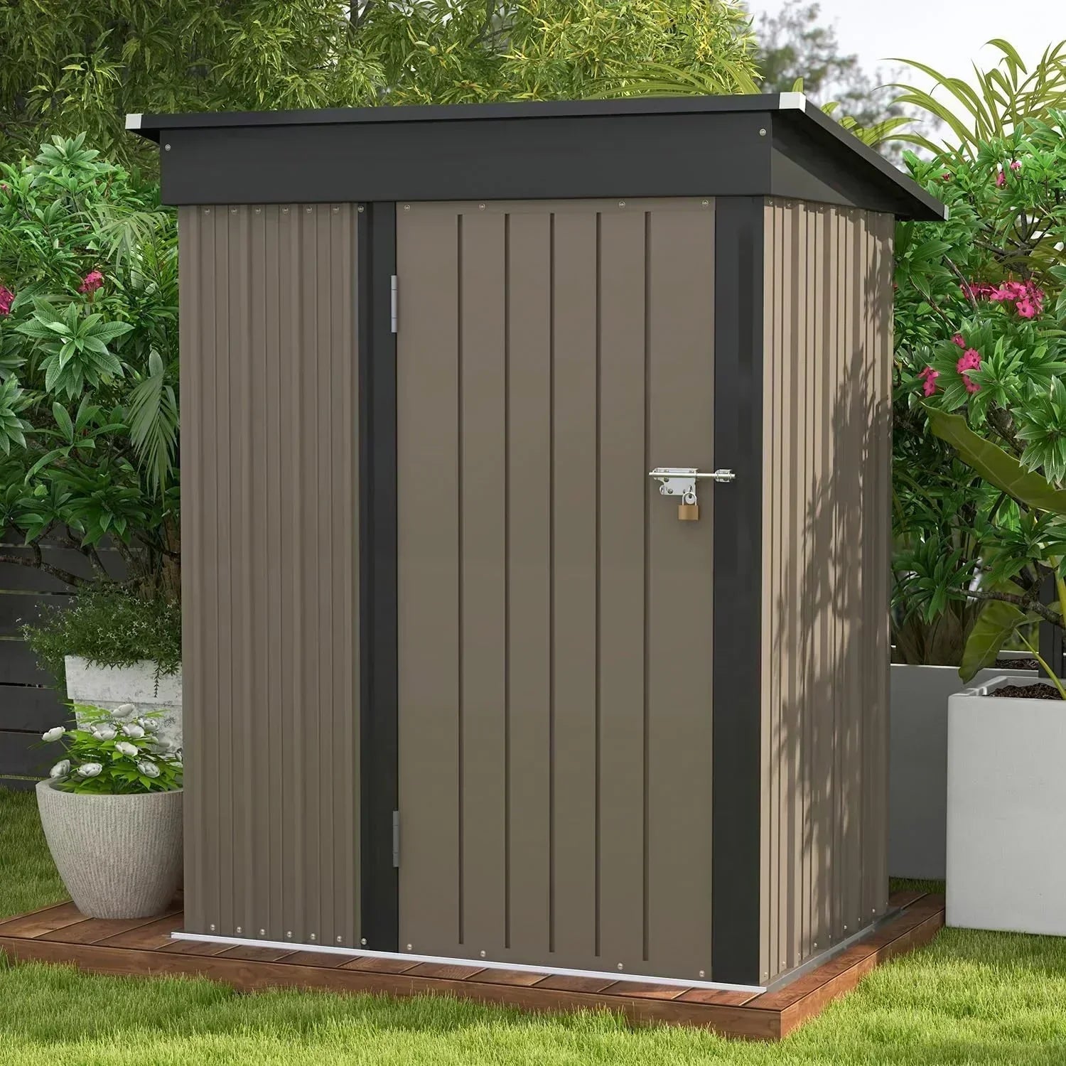 Patiowell 5x3 FT Outdoor Storage Shed Tool Shed with Sloping Roof and Lockable Door Metal Shed