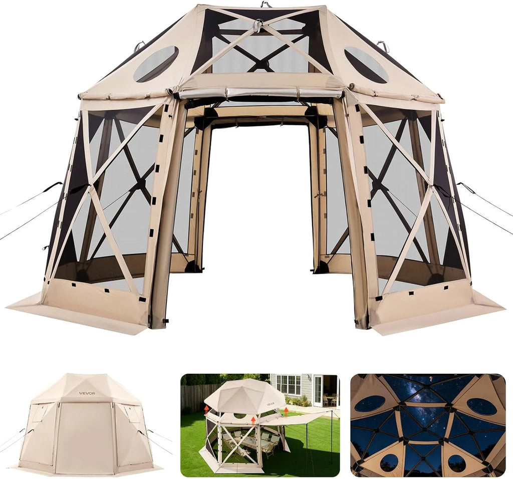 VEVOR 12 * 12ft 6 Sided Pop-up Canopy Shelter Tent with Mesh Windows, Portable Carry Bag