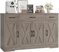 HOSTACK Buffet Cabinet with Drawers, 55 Large Sideboard Buffet Storage Cabinet with Shelves and Doors, Modern Farmhouse Coffee Bar Station Wood Kitchen Table for Kitchen, Dining Room, White/Rustic