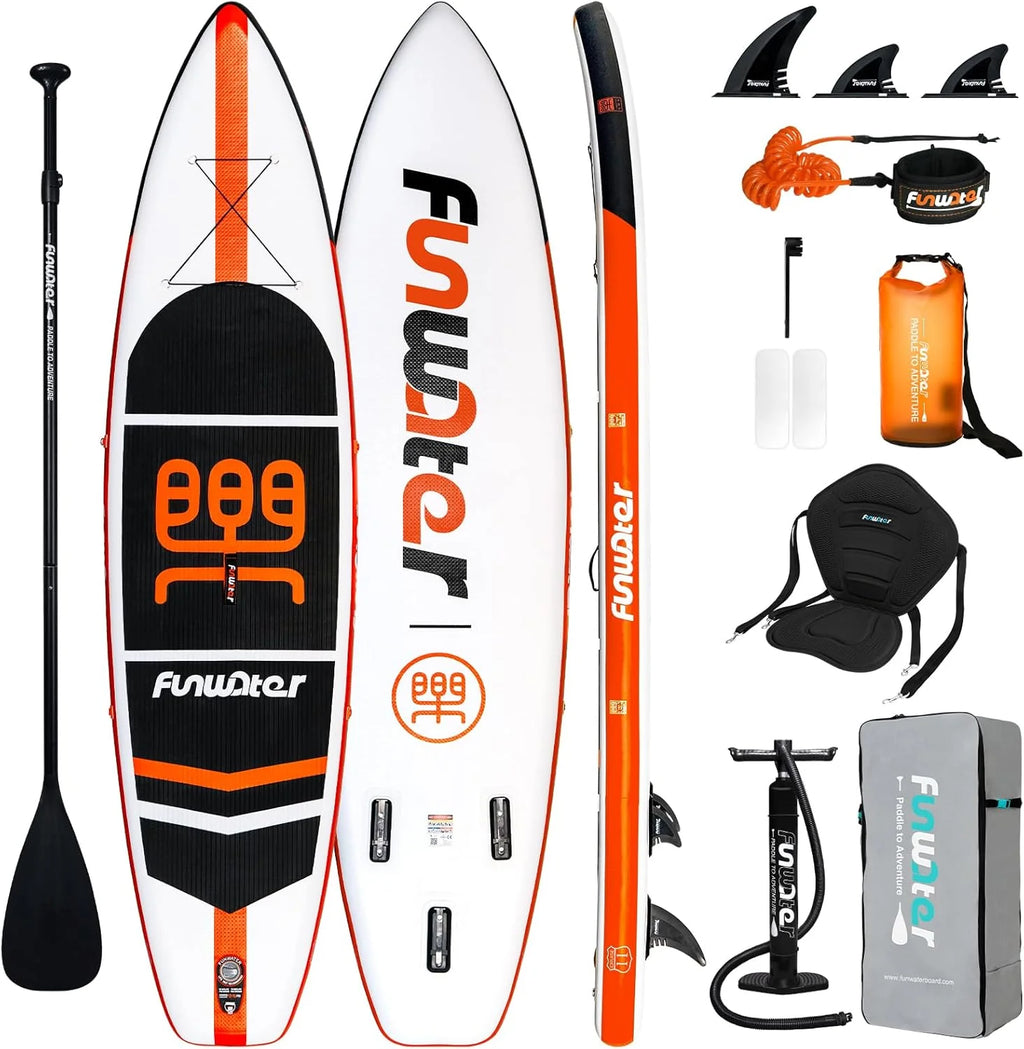 FunWater Inflatable Stand Up Paddle Board with Premium SUP Paddle Accessories, Non-Slip EVA Deck, 11'/10'6' Paddle