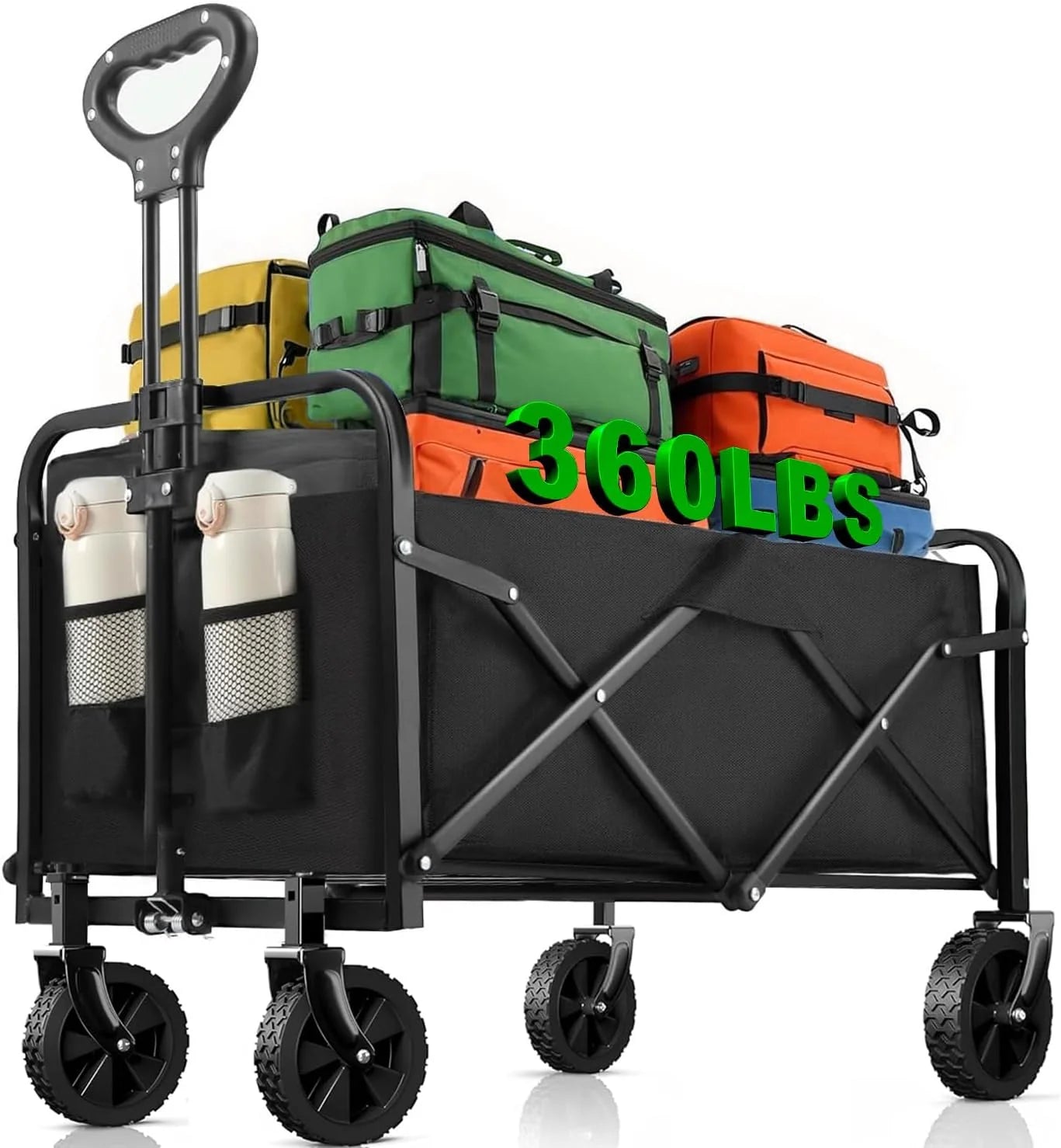 Foldable 4-wheel cart, foldable, 37 inches long, 480 lb capacity, heavy-duty beach cart, shopping cart with wheels