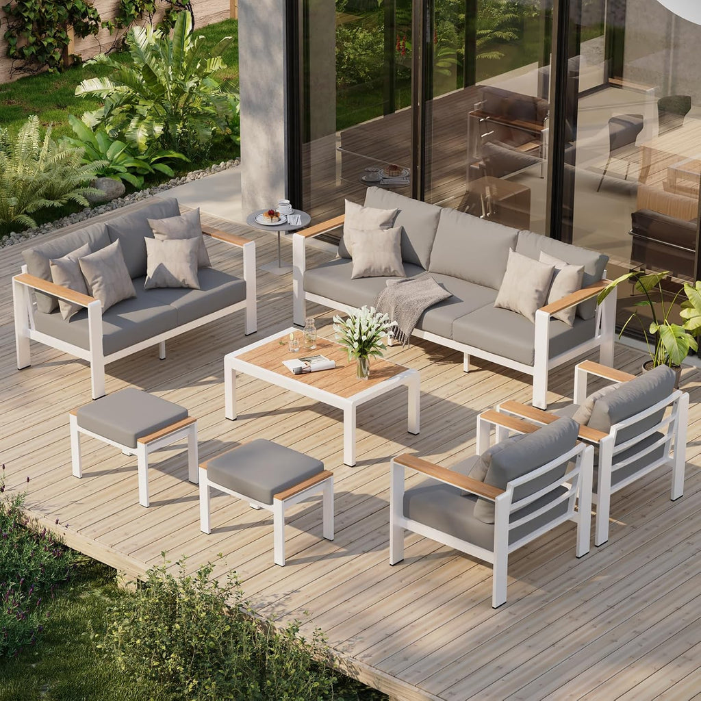 Aluminum Outdoor Patio Furniture Set with Coffee Table, 5 Piece Patio Conversation Sets, Outdoor Sectional Furniture for Porch, Balcony, Yard, Gray