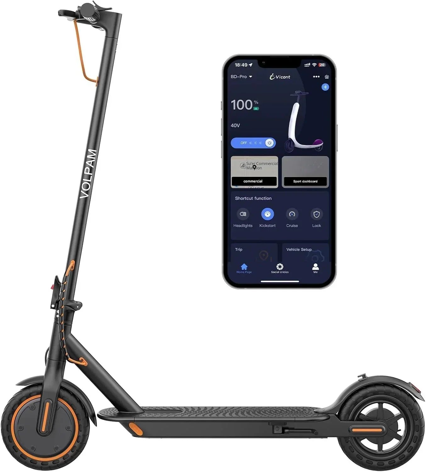 Volpam electric scooter Powerful electric motor Solid tires 28/21/12 mile range