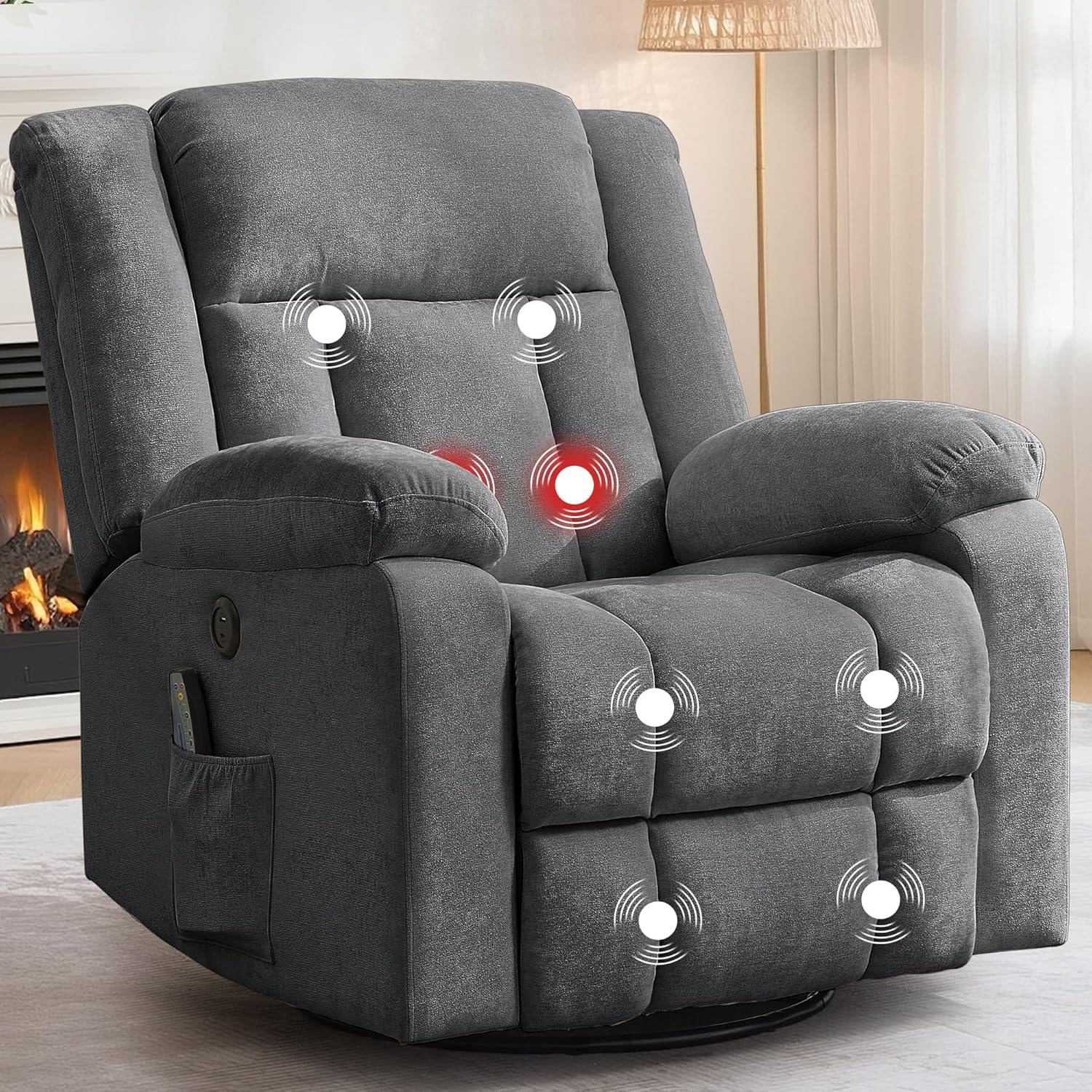 Rocker Recliner, Glider Recliner Chairs for Adults, 360�� Swivel Rocking Chair with Massage and Heating, Nursery Chair