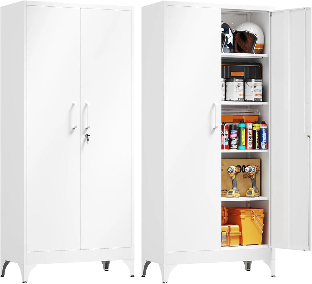 Yizosh Metal Garage Storage Cabinet with 2 Doors and 5 Adjustable Shelves