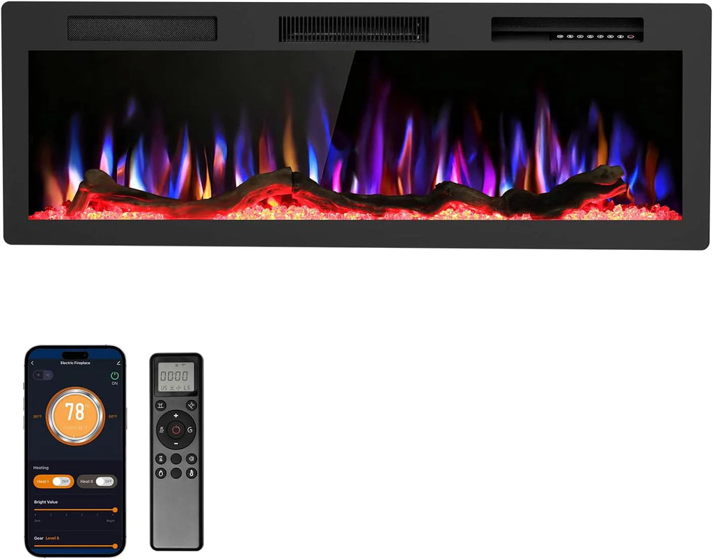 R.W.FLAME 60 Recessed and Wall Mounted Electric Fireplace, Low Noise