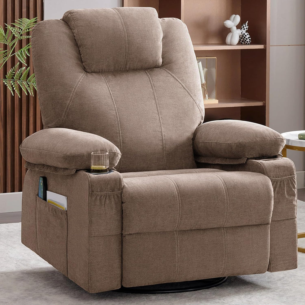 Large Swivel Rocking Recliner with Massage Function 360 Degree Swivel Rocking Single Sofa