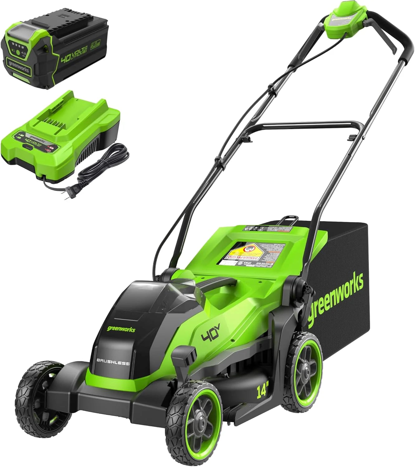 Greenworks 40V 16 Cordless Lawn Mower, Ultra-Light Push Mower with 4.0Ah Battery