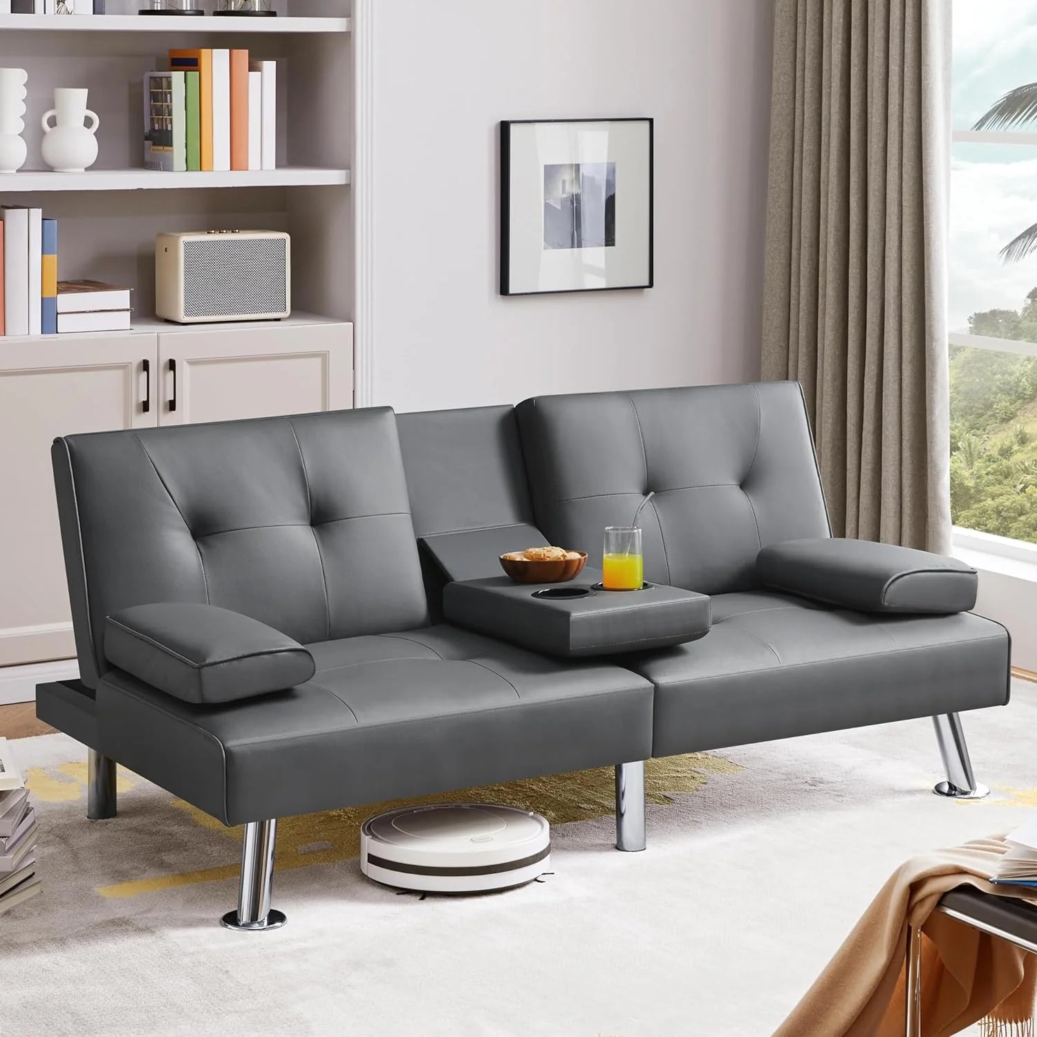 Convertible Sofa Bed Modern Imitation Leather Home Recliner Flip Double Sofa Folding Sofa Bed Guest Bed
