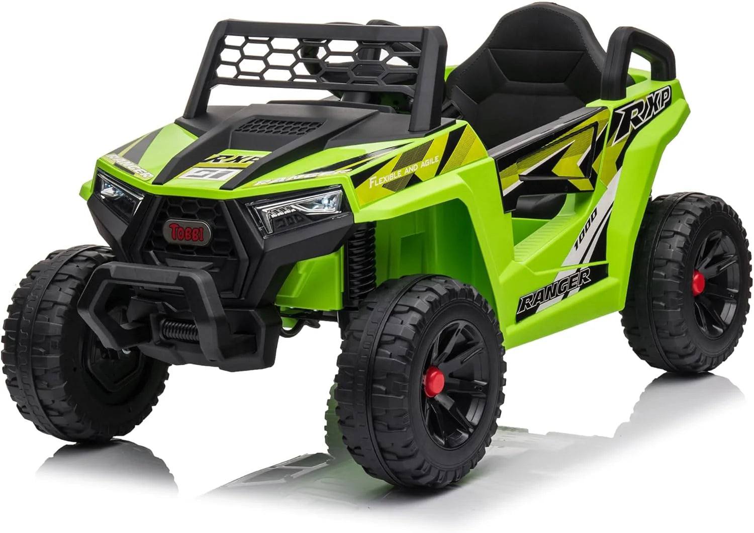 TOBBI 12V Kids Ride on Car, Electric Off-Road UTV Truck with Diverse Functions, Double Open Doors, Safety Belt, Horn, Music, and Lights for Kids Aged 3-5 Years (Rose Red)