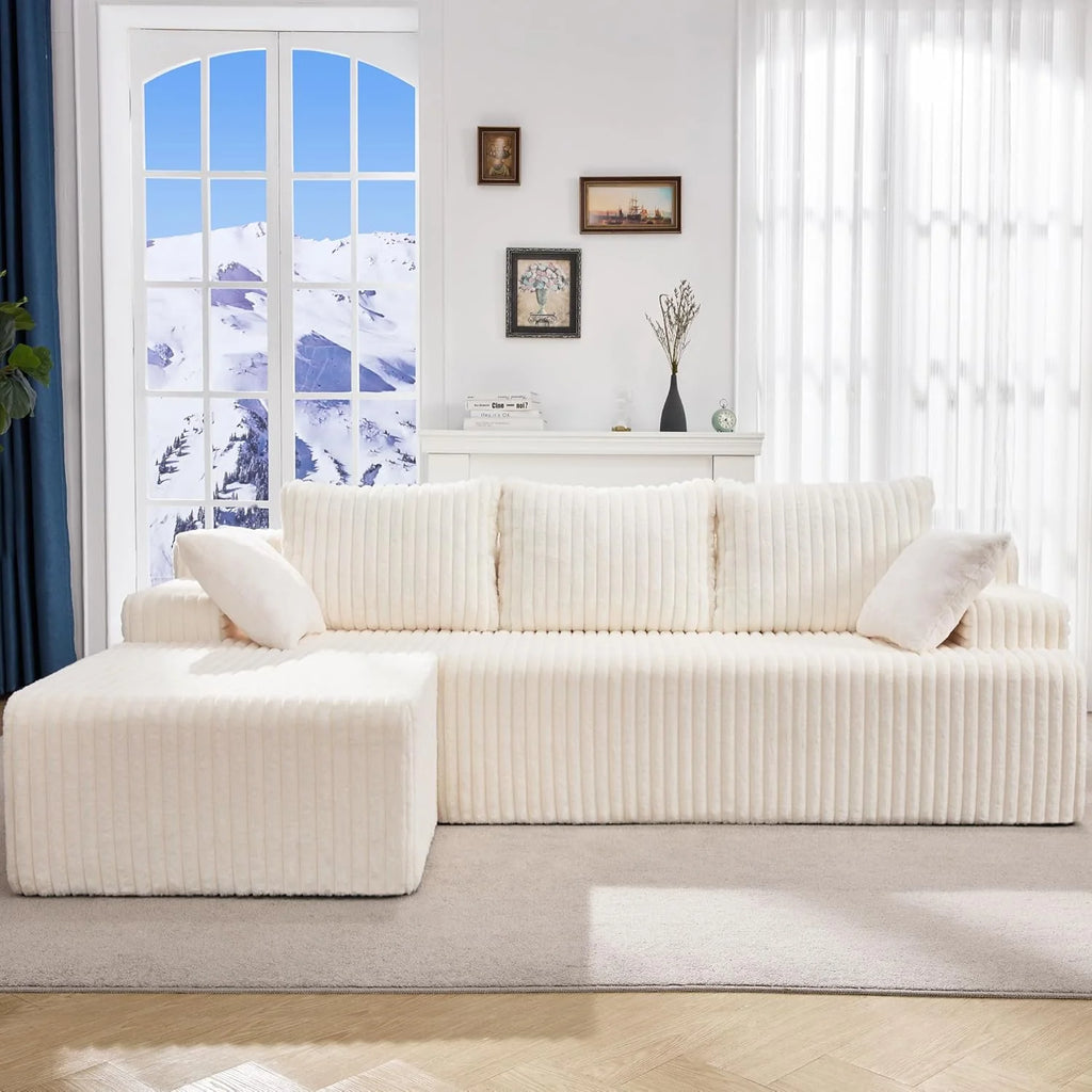 Modular Sectional Sofa Couches L-Shape Couch 3 Seat Modular Sofa Memory Foam Sectional Couches for Living Room, Cloud Couch with Oversized Chaise (Grey Stripe, 96 Left Facing Chaise)