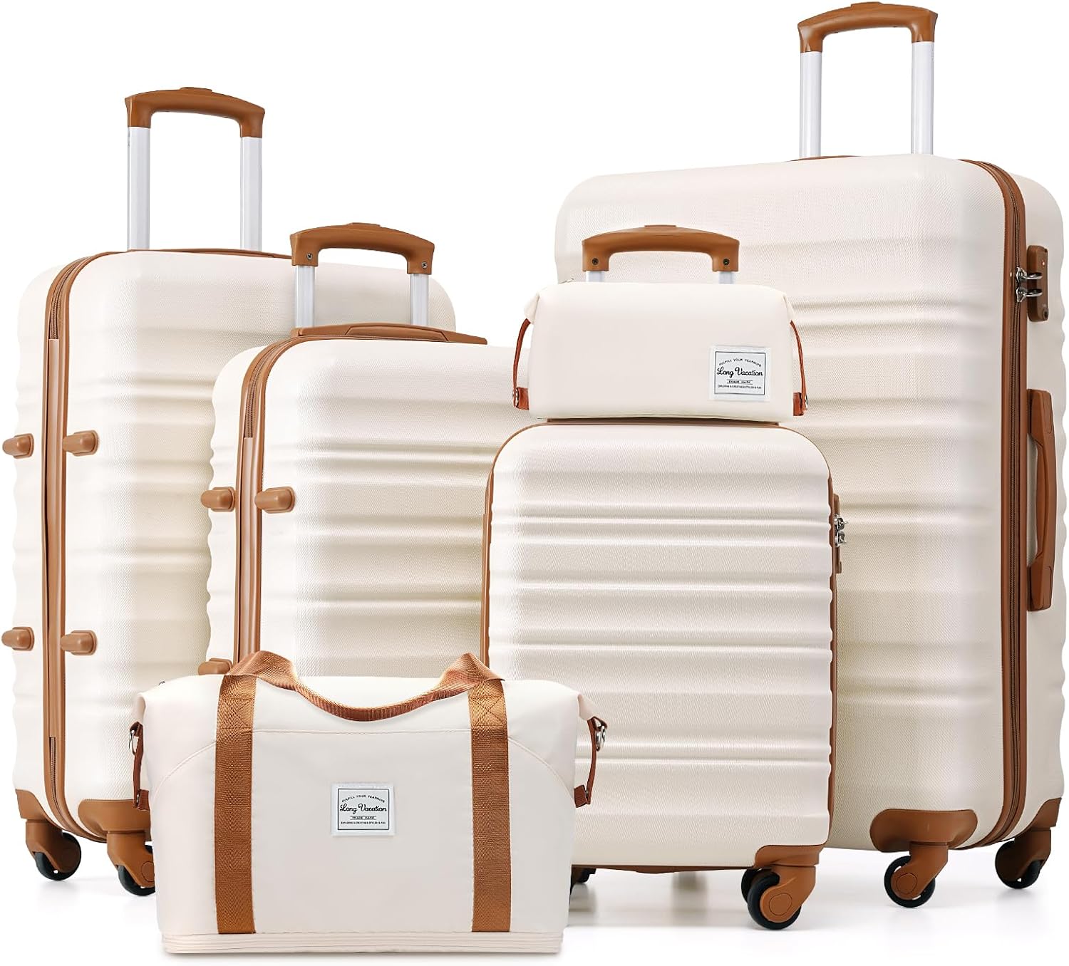 LONG VACATION 6 Piece Luggage Set Carry on Suitcase with ABS+PC hardshell, Spinner Wheels & YKK Zipper TSA Lock