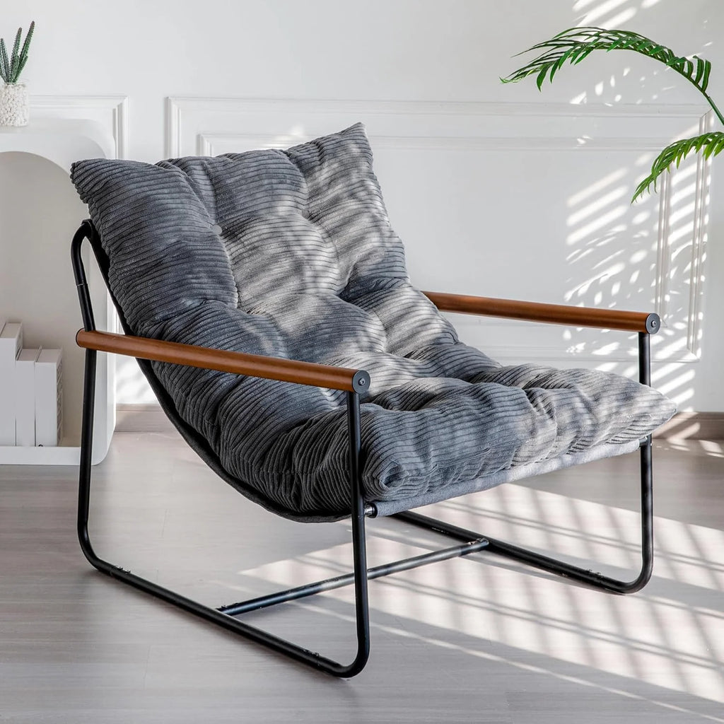 MAXYOYO Modern Accent Chair Comfy Living Room Chair with Metal Frame Wooden Armrest