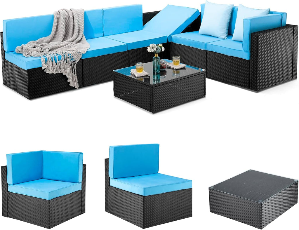Pamapic 7-Piece Outdoor Sectional Furniture Set, All-Weather Wicker Patio Sofa with Washable Cushions, Gray Waterproof Rattan Conversation Set for Backyard, Poolside, Garden (Gray Cushions)