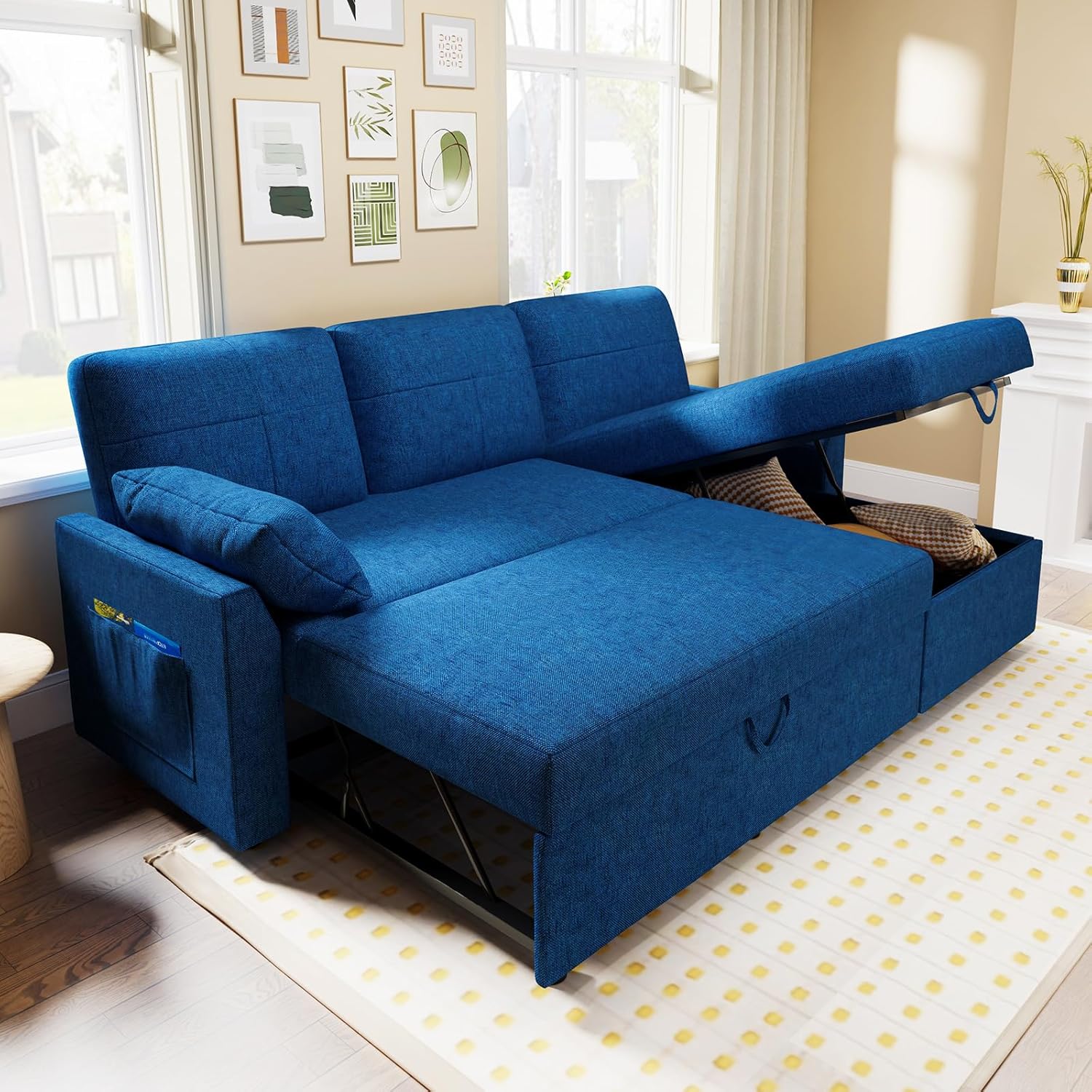 VanAcc Sofa Bed Sleeper Sofa with Storage Chaise 2 in 1 Pull Out Couch Living Room