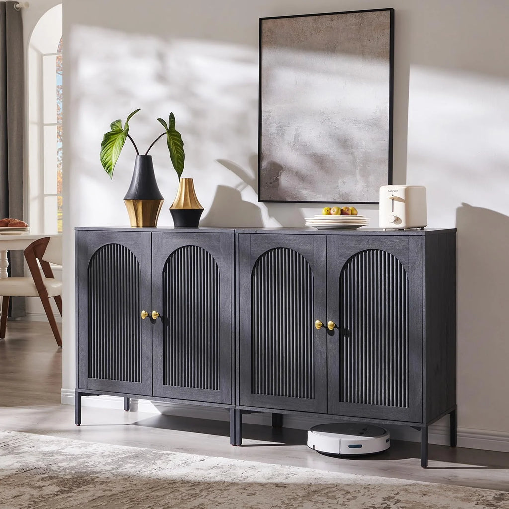 IFGET Modern Buffet Cabinet with Storage 92.63 W Fluted Arched Sideboard Cabinet
