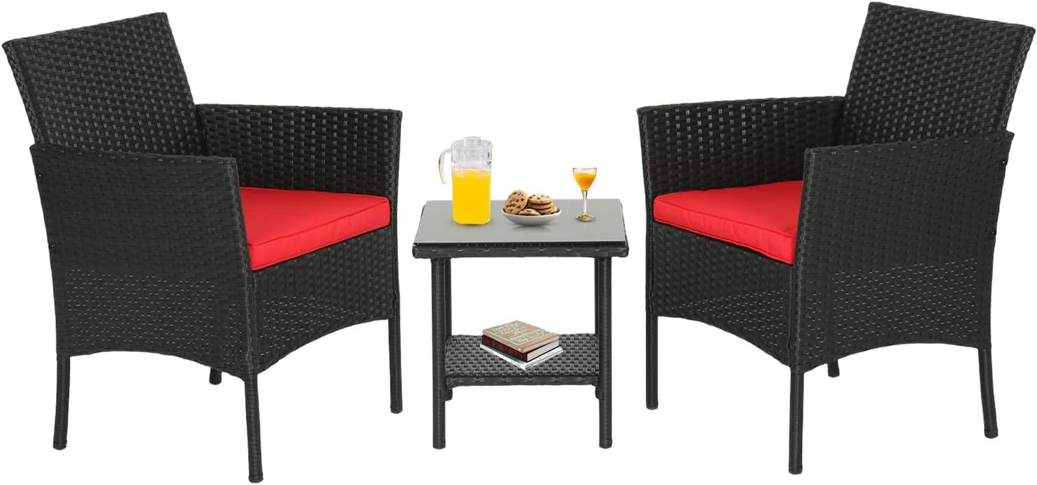 FDW | 4-Piece Patio Furniture Set | Black | Outdoor Wicker Furniture with Coffee Table | Modern Rattan Chairs Conversation Set | Outdoor Seating | Weather-Resistant | for Porch, Garden, Lawn