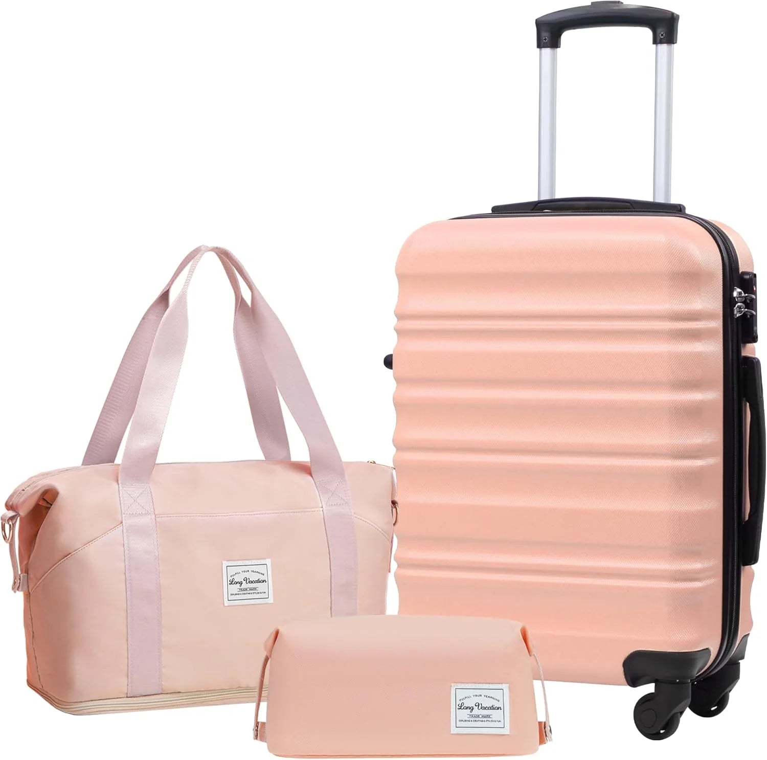 LONG VACATION 6 Piece Luggage Set Carry on Suitcase with ABS+PC hardshell, Spinner Wheels & YKK Zipper TSA Lock