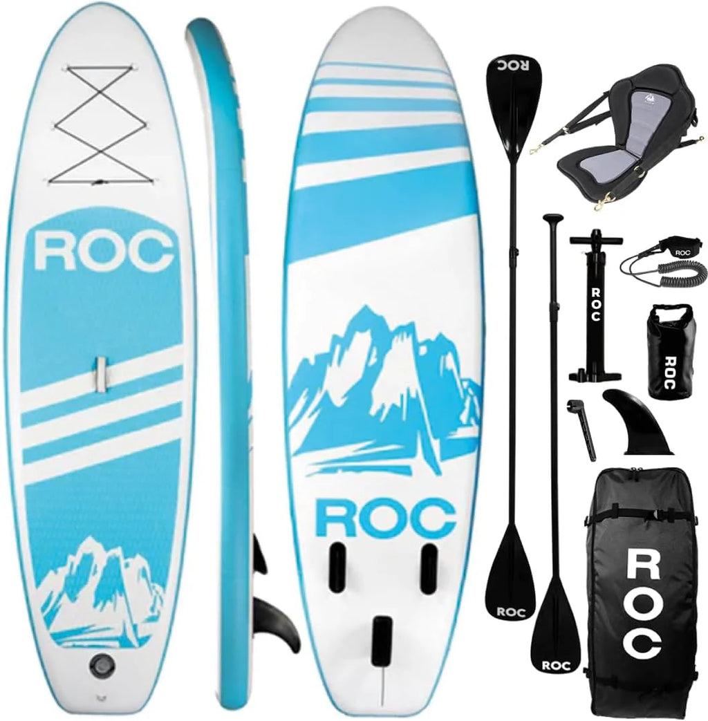 Roc Inflatable Stand Up Paddle Board with Premium SUP Paddle Board Accessories, Wide Stable Design
