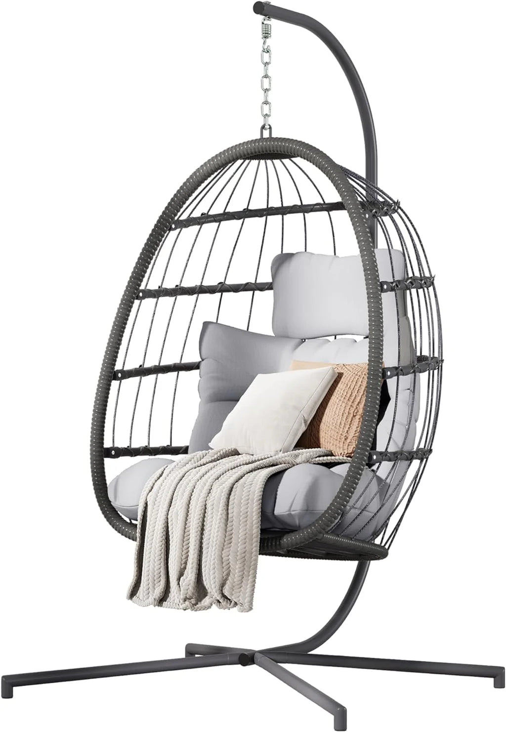 HWB Hanging Egg Chair Patio Wicker Hammock Egg Swing Chair with Cushion for Bedroom